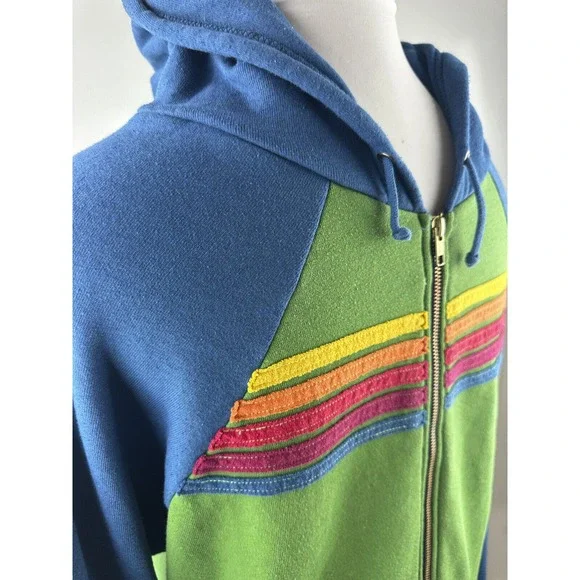 *Rare* Aviator Nation 5 Stripe Hoodie Full Zip Colorblock Jacket Green Blue XXL - Picture 12 of 15